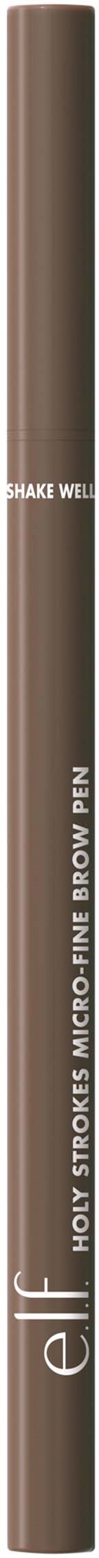 En brun makeup-penna med vitt text, märkt 'elf' och 'Holy Strokes Micro Fine Eyebrow Pencil.'