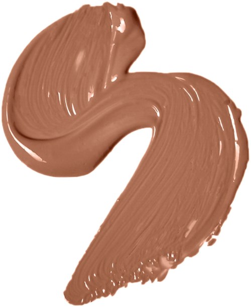 Två penseldrag av beige smink eller färg på vit bakgrund.