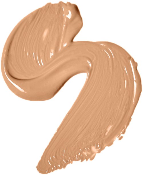 En beige-brun kremaktig substans er spredd i en sirklet form på en hvit bakgrunn.