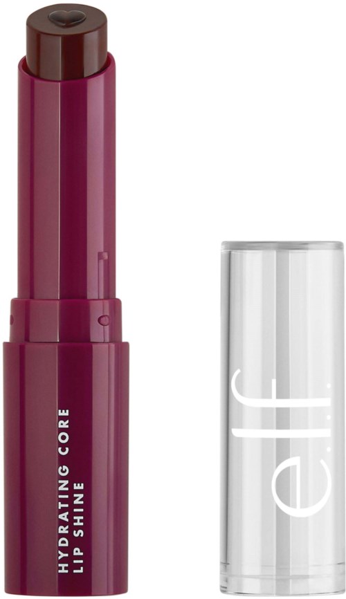 A pink lipstick with a silver transparent cap next to it, showing brand and product details.