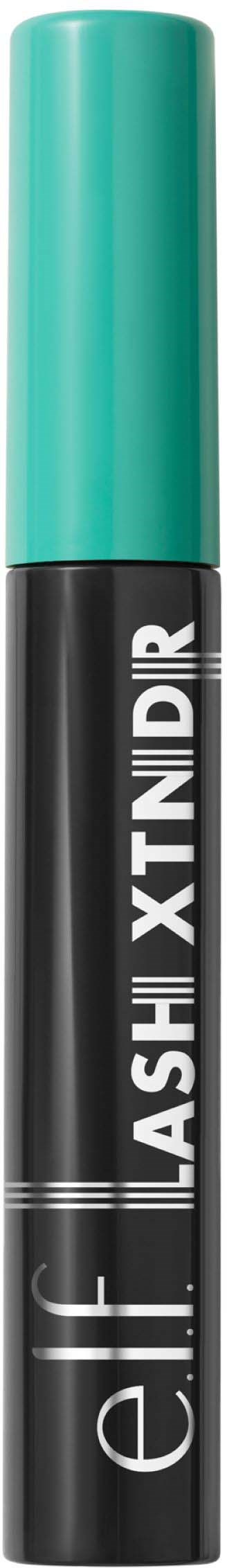 En svart och turkos kosmetikförpackning med texten "LASHI XTINTDIR" och "elf" på.
