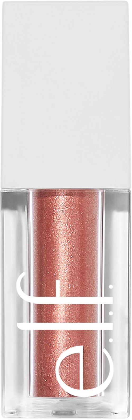 En flaska med glittrande rosa läppstift med vit topp, märkt med vit logotyp eller varumärke.