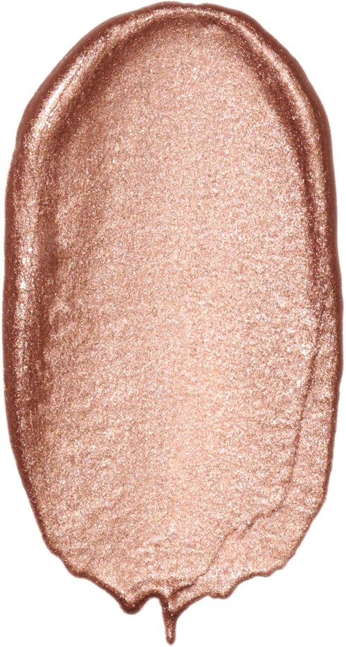 Ett glansigt, rosfärgat makeupprov med metallisk finish och en slät, rund form.