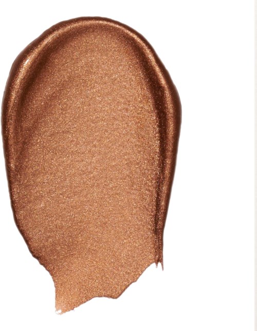 En provbit av skimrande brons eller guld sminkprodukt med en jämn, metallisk finish.