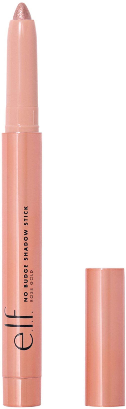 En rosa sminkestick med lokk, merket 'elf' og 'No Budge Shadow Stick'.