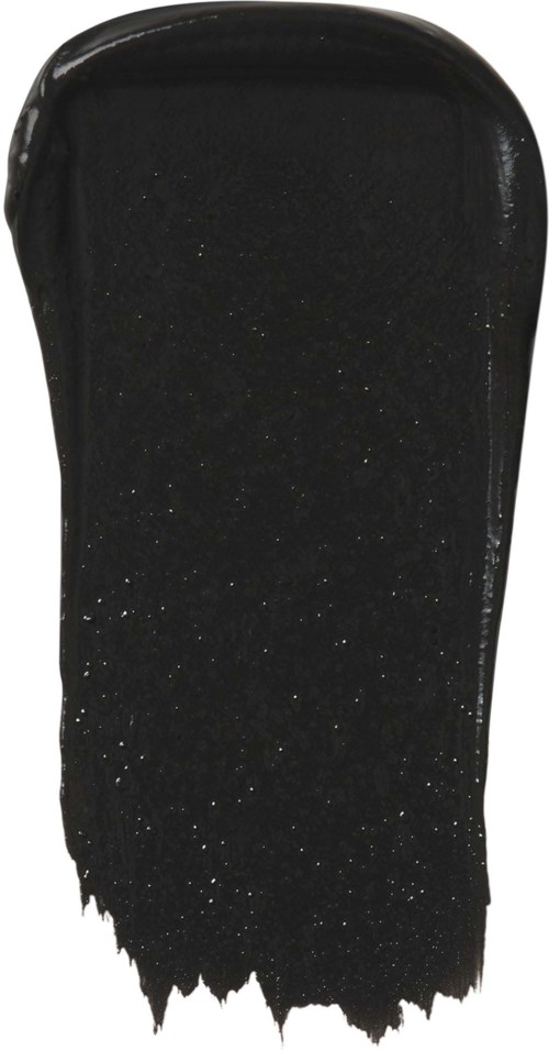 Svart läppstiftsprov med glitter och glansigt och glänsande slut.