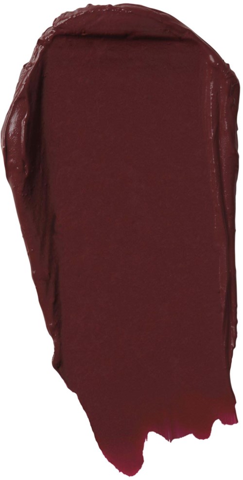 A single, vertical smear of dark maroon or burgundy paint on a white background.