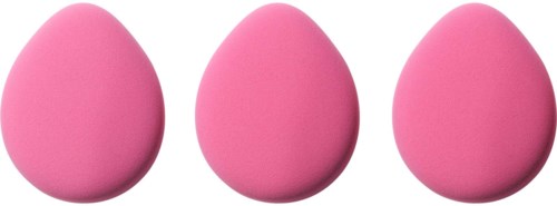 Tre rosa ägg är placerade på en vit bakgrund.