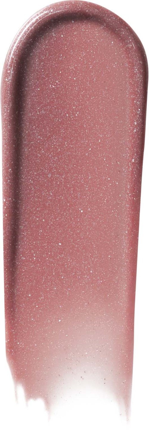 Pinkki, pitkä meikkiharja pyöreällä päästä ja glitterpinta.