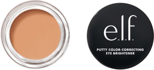 Pieni jar of beige makeup and a black lid with white text saying "e.l.f. Putty Color-Correcting Eye Brightener."
