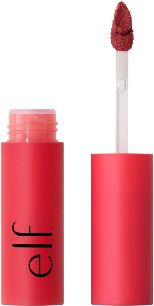 Pink lip gloss with a wand applicator and open container.