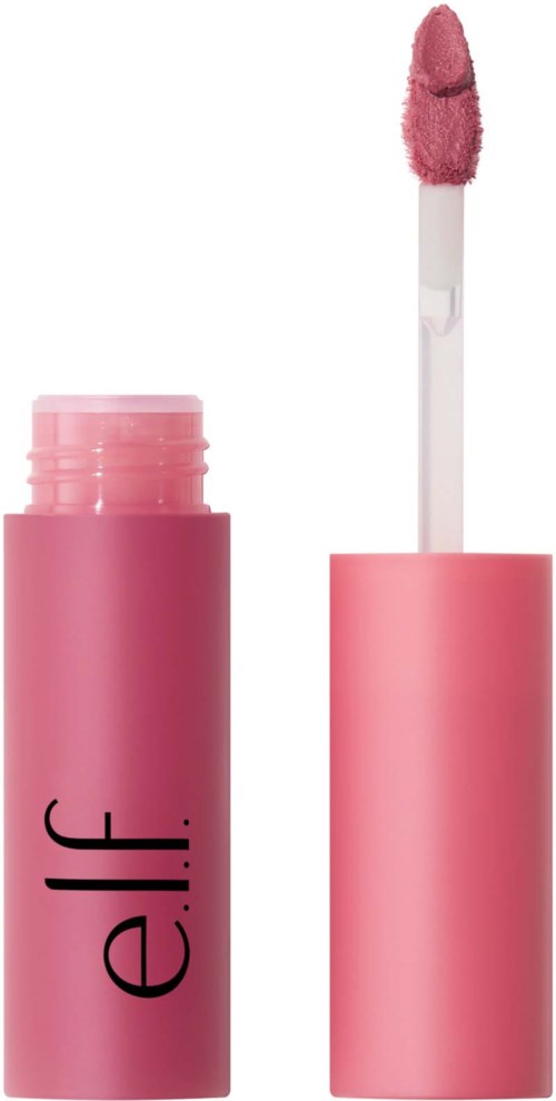 Pink lip gloss tube with applicator, ready for makeup application.