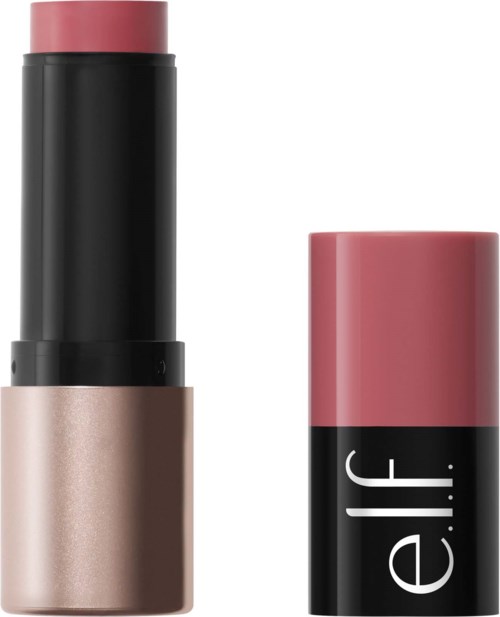 Et leppepomade med en rosa topp og en svart og beige kropp, og e.l.f.-logoen på korken.