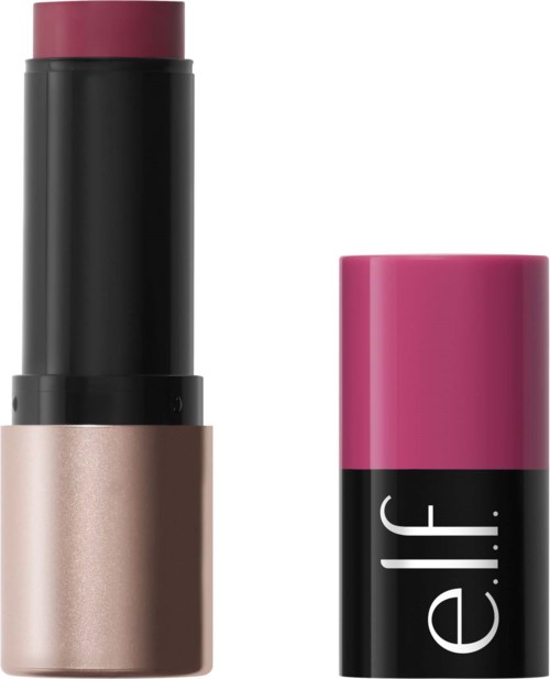 Et to-delt leppestift med svart topp og skinnende lys rosa bunn. Korken har ordet e.l.f. på.