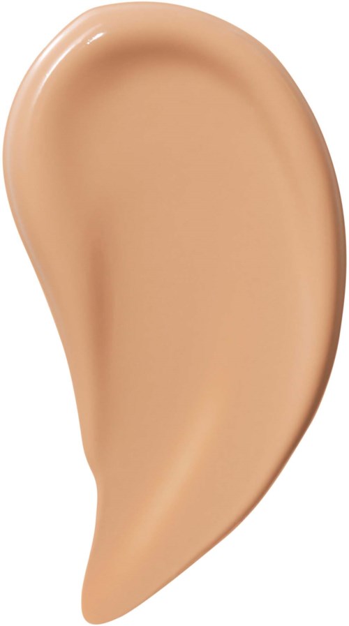 Beige nestemäinen peiteaine levitetty pisara-muodossa, pehmeä ja kermaisen tuntuinen.