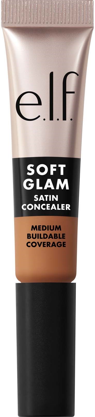 e.l.f. soft glam satin peiteaineputki, musta, beigen ja valkoisen pakkaus, merkitty keskialueen peittävyyteen.