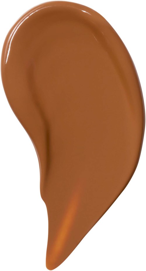 Spoonin muotoinen ruskea neste, todennäköisesti suklaa tai karamelli, kiiltävä ja tasainen pinta.
