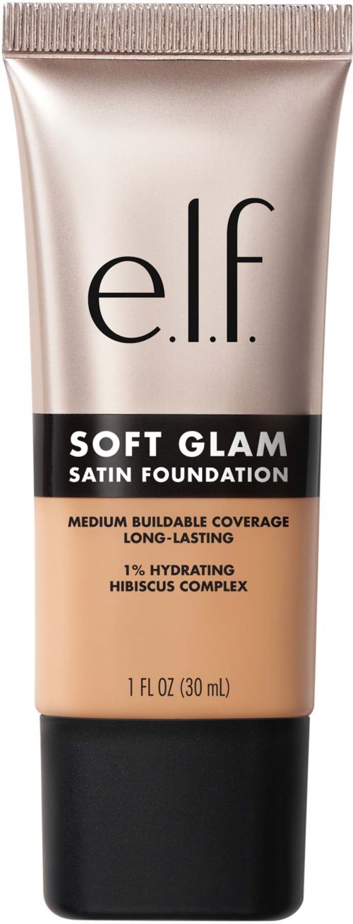 Satinfoundations från e.l.f. med mediem hårdhetsgrad, lång hållbarhet, fuktgivande med hibiskuskomplex, 30 ml.
