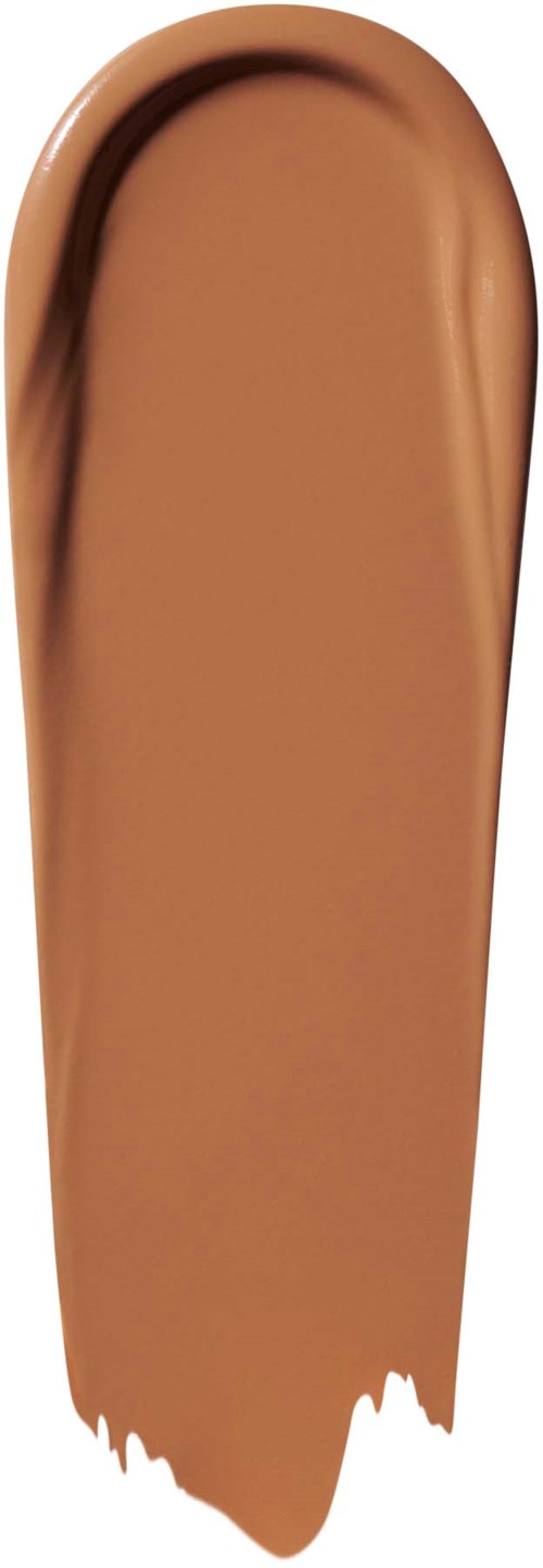 En stor, rund, brunaktig-beige makeupprøve med glatt finish og jevnt kant.