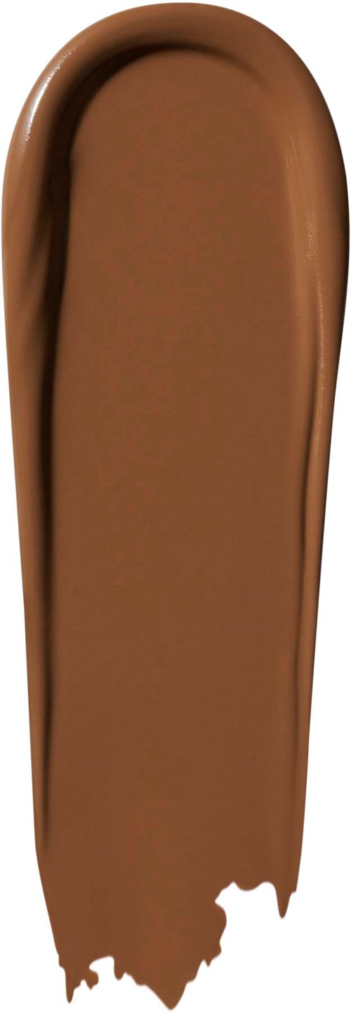 En provbit färg av brunt makeup eller läppstift med slät yta och något rundad kant.