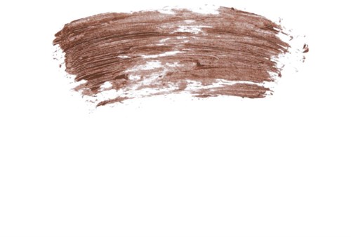 A broad, uneven brown brush stroke on a white background.