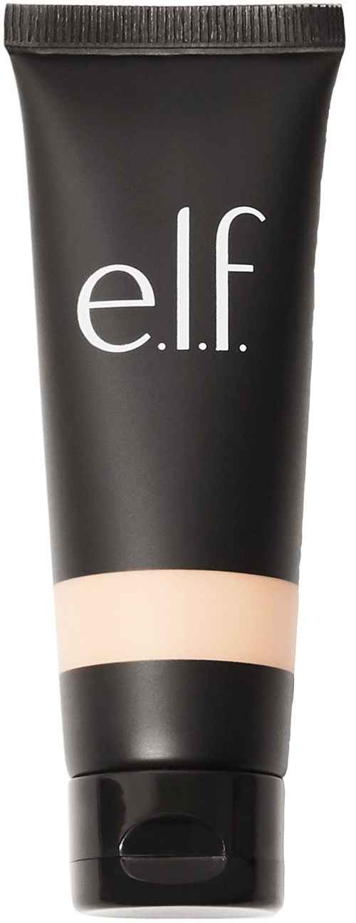 En svart tube med et beige bånd nær bunnen, merket 'e.l.f.' for kosmetikk- eller hudpleieprodukt.