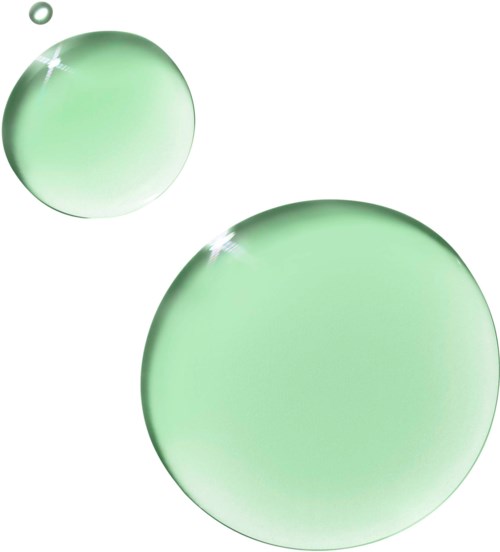 Tre gröna bubblor i olika storlekar flyter på en vit bakgrund.