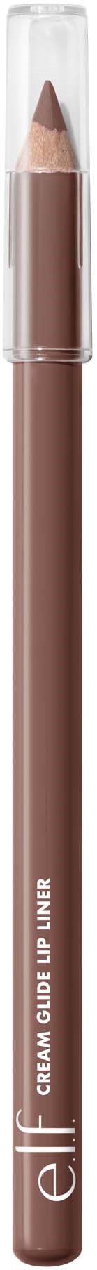 En brun leppestiftspenn med gjennomsiktig dekse, merket 'elf' og 'groom bullet lip liner.'