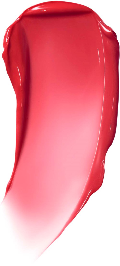 A streak of pink and red lipstick with glossy finish, curved and smooth on a black background.