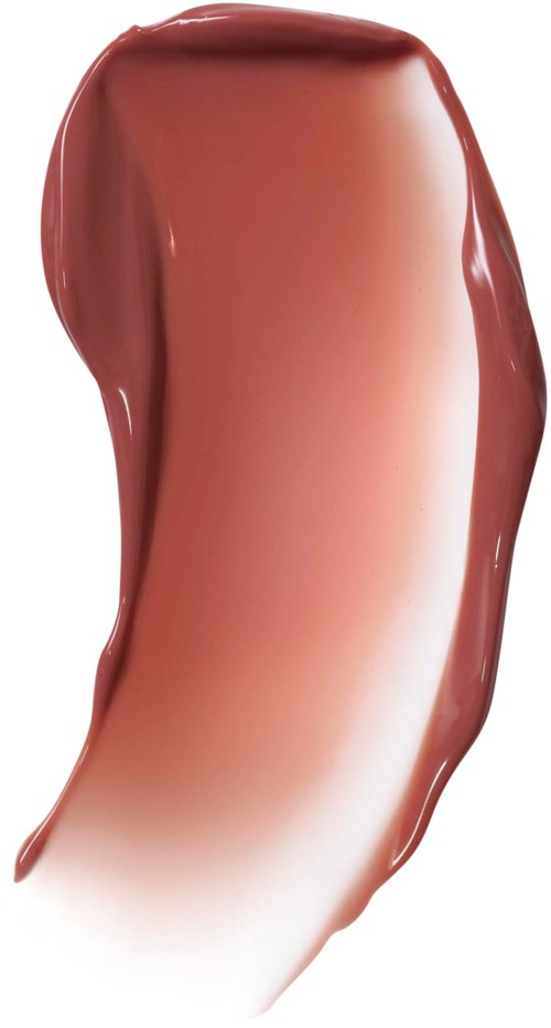 A blended streak of light and dark pinkish-beige makeup with a glossy finish.