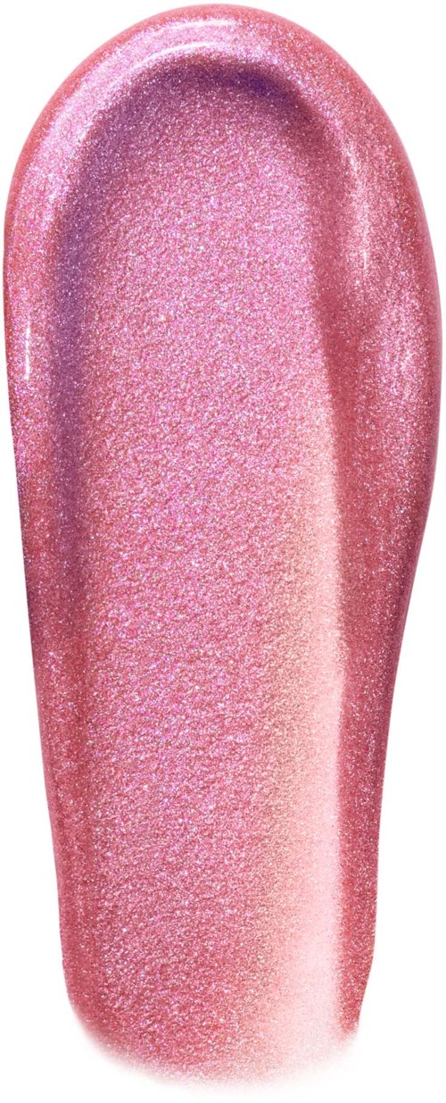 Kynsi, jossa kiiltävä pinkki glitterilakka. Se on pitkä ja ovaalin muotoinen, hohtaa valossa.