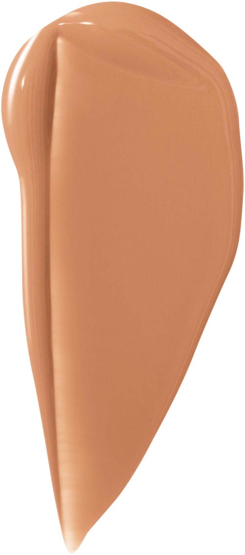 Hampu jauhetta, beige-väristä meikkipohjaa tai peitevoidetta valkoisella taustalla.