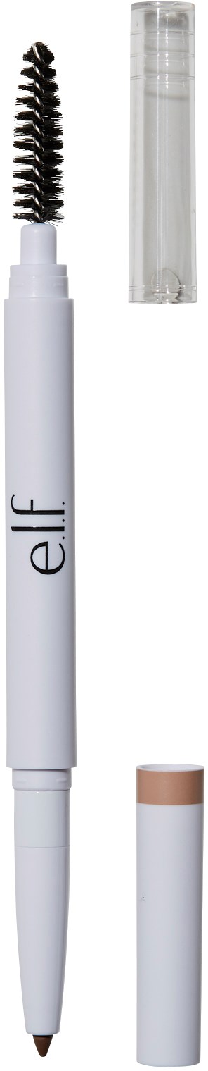 A white e.l.f. eyebrow gel or mascara with a spiral brush, a cap, and a small clear tube.