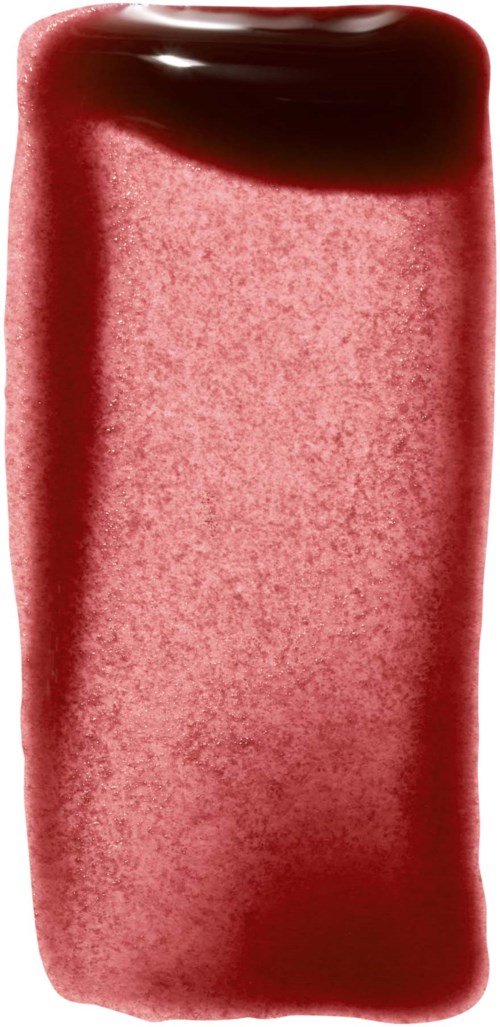 A rectangular object with a red top, pink middle, and dark bottom. Looks like a candy or a sweet treat.