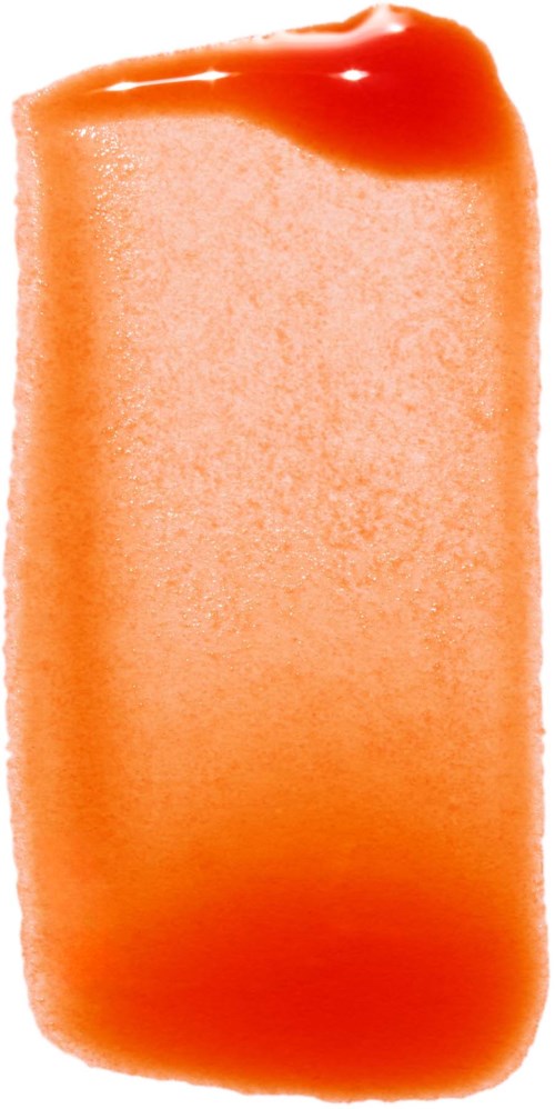 A rectangular sponge with orange color and a red liquid on top. The background is black.