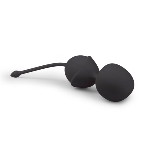 Black in-ear headphones with a wire and rounded earpieces.