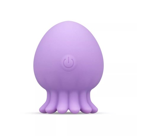Een paarse, ei-vormige apparaat met een octopus-achtige basis en een aan/uit-knop op de voorkant.