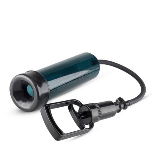 A black and blue flexible device with a handle, used for sexual pleasure.