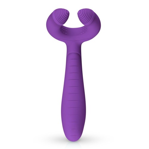 A purple handle with two rounded, textured massage heads at the top.