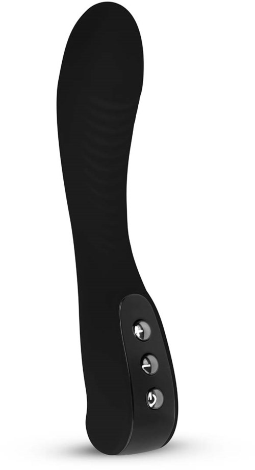 A black vibrating device with control buttons, designed for personal pleasure or massage.