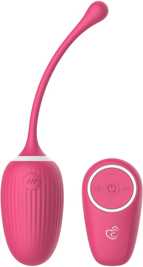 A pink bulb-shaped device with a long, flexible arm and a remote control with buttons.