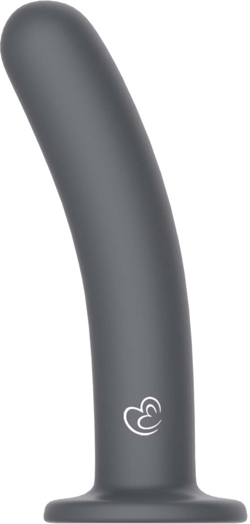A gray, curved silicone device with a flat base, likely a personal massager or vibrator.