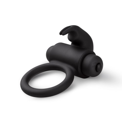 A black, small device with a ring and a hand-shaped part, possibly a gadget or accessory.