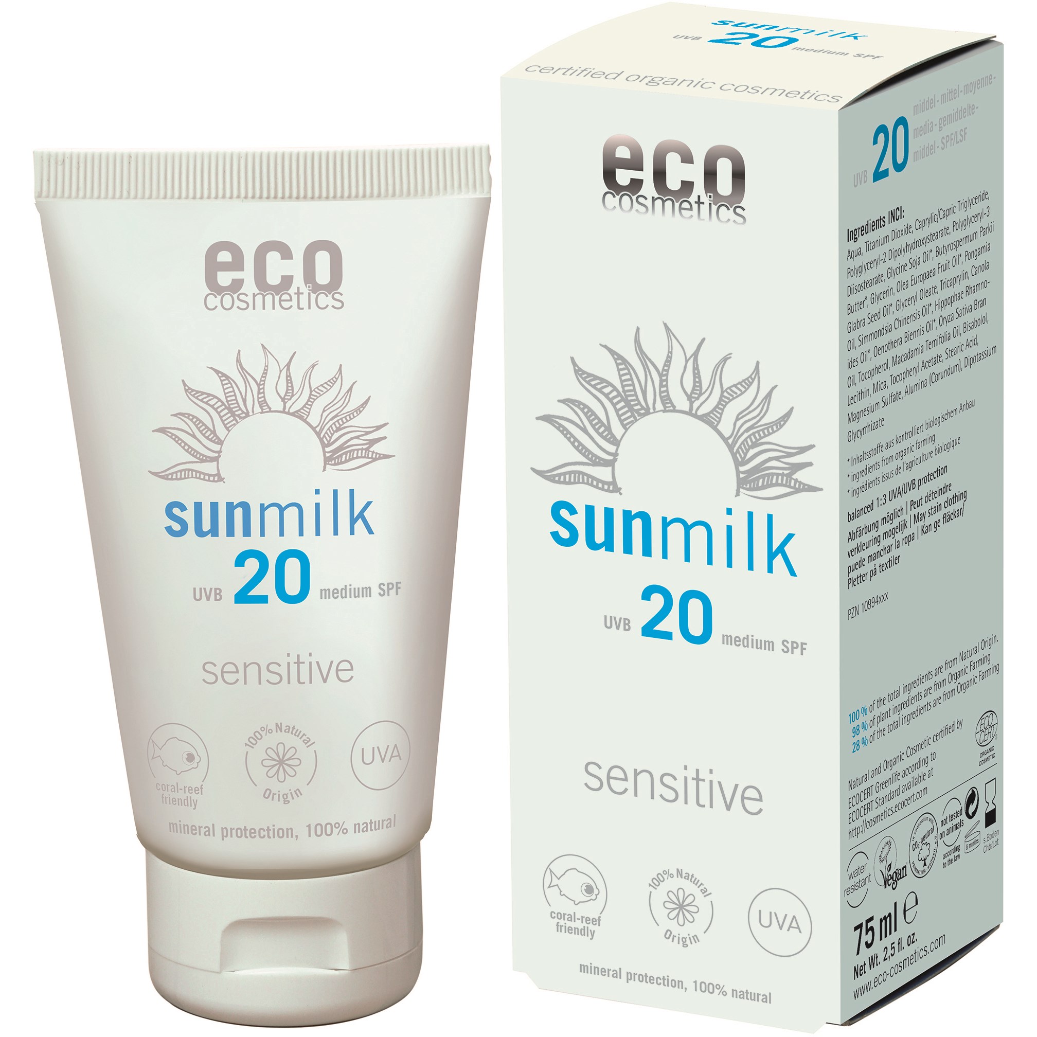Bilde av Eco Cosmetics Sun Milk Spf 20 Sensitive 75 Ml