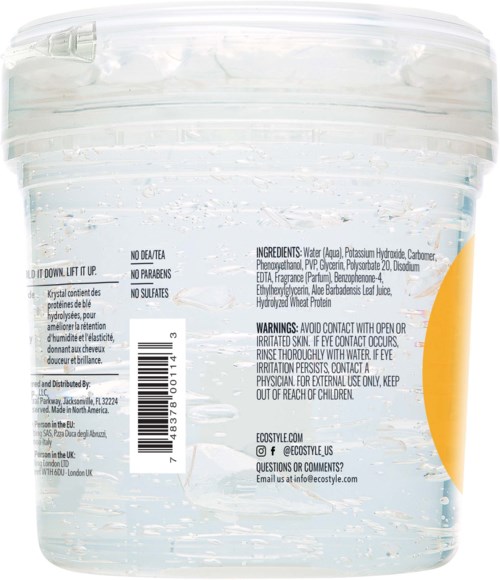 En tydlig plastburk med vit lock, fylld med vatten och små bubblor samt instruktionstext på baksidan.