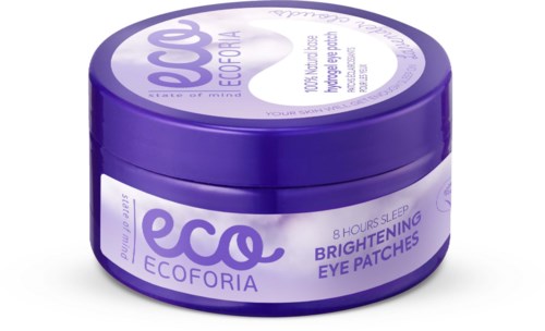 En rund lila förpackning med EcoForia ögonlappar för ljusare och bättre sömn.