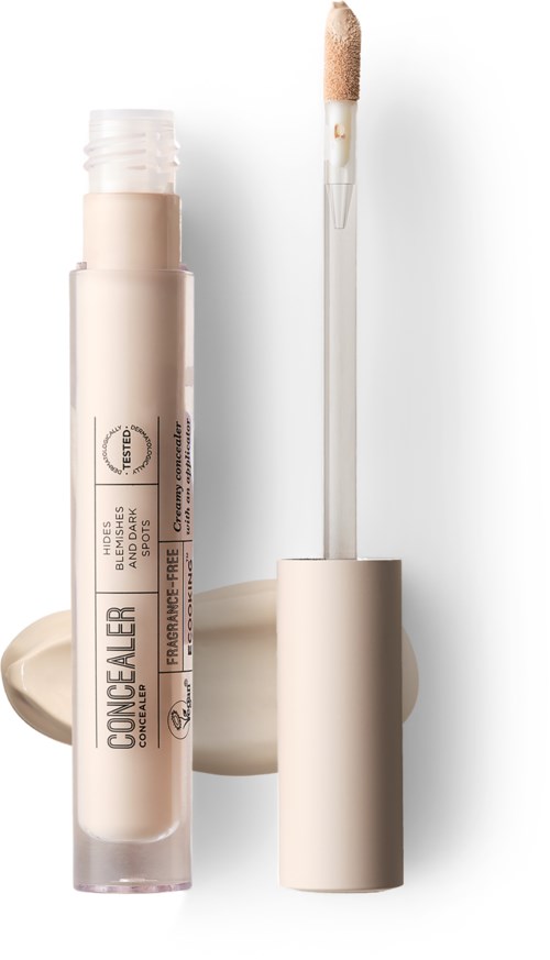 En concealer-stift med svampeapplikator, beige farve og cremet tekstur. Bruges til at dæmme op for urenheder.