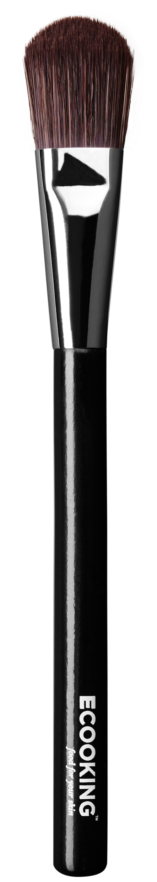 En svart makeup-borste med brune børster og teksten 'ECOONING' skrevet på håndtaket.