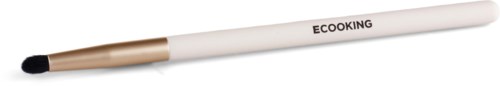 A white and gold electronic cooking thermometer with a black tip and the word "ECOOKING" written on it.
