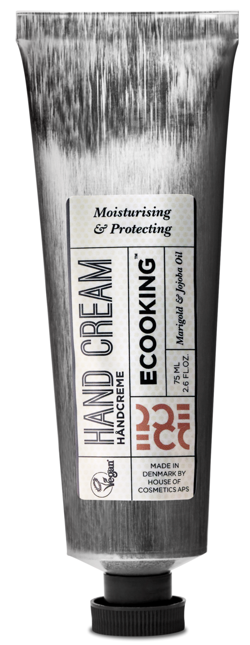 Et rør håndcreme mærket 'Moisturising & Protecting' fra ECOCOOKING, lavet i Danmark, indeholder 75g.